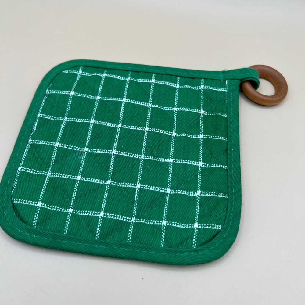 Cannon Vintage Green White Windowpane Check Pot Holder and Kitchen Towel Set